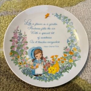 Floral Girl Decorative Small Plate with Blue Accents